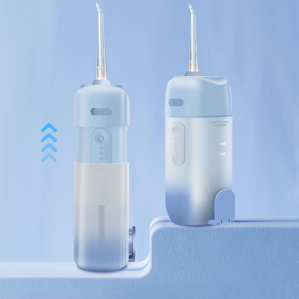 Portable Electric Water Flosser with 200ML Telescopic Tank Travel Oral Irrigator for Teeth Cleaning Blue