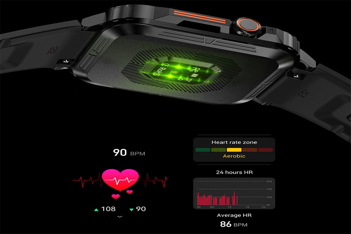 Military Smart Watch 1.95-Inch Fitness Tracker with Heart Rate Sleep Monitor 100 Sports Modes Activity Tracker-Black