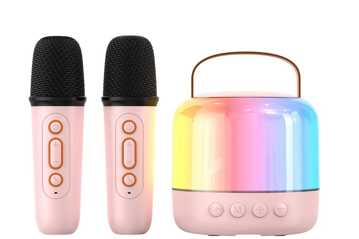 Mini Karaoke Machine for Adults Portable Bluetooth Speaker with 2 Wireless Microphones Christmas Birthday Holiday Toy Gifts-Pink