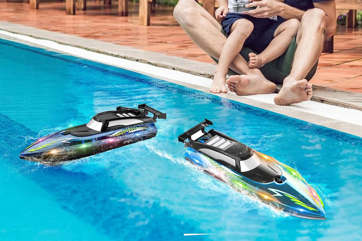 RC Boat for Little Ones with LED Lights 2.4Ghz Remote Control Racing Boats for Ages 6-Blue