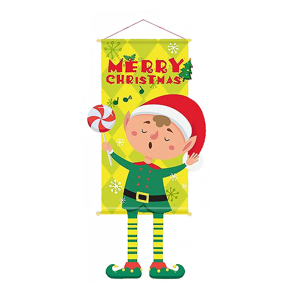 Merry Christmas Fabric Flag Christmas Banner Xmas Door Porch Hanging Decoration Elf Style