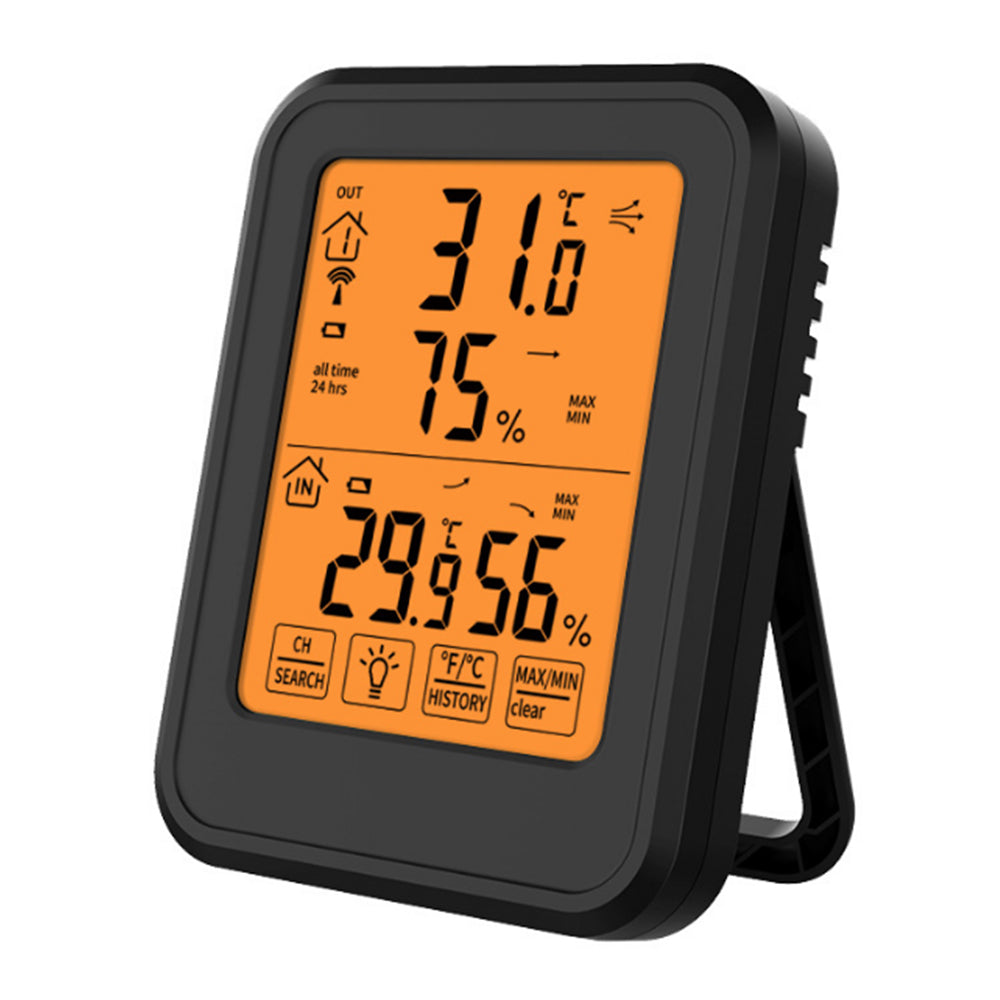 Indoor Digital Thermometer Wireless Humidity Meter with Remote Temperature Sensor Black