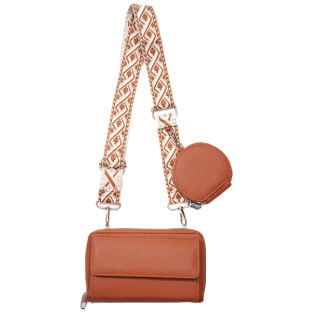 2Pcs Set PU Leather Trendy Bags Woman Travel Cross Body Bag with Coin Pouch Brown