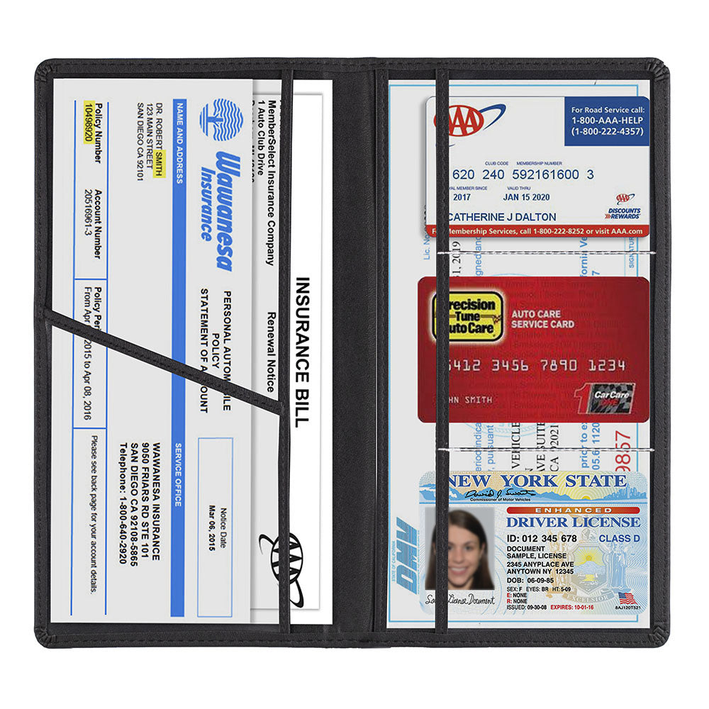 Car Registration and Insurance Card Holder Vehicle License Document Organizer Black