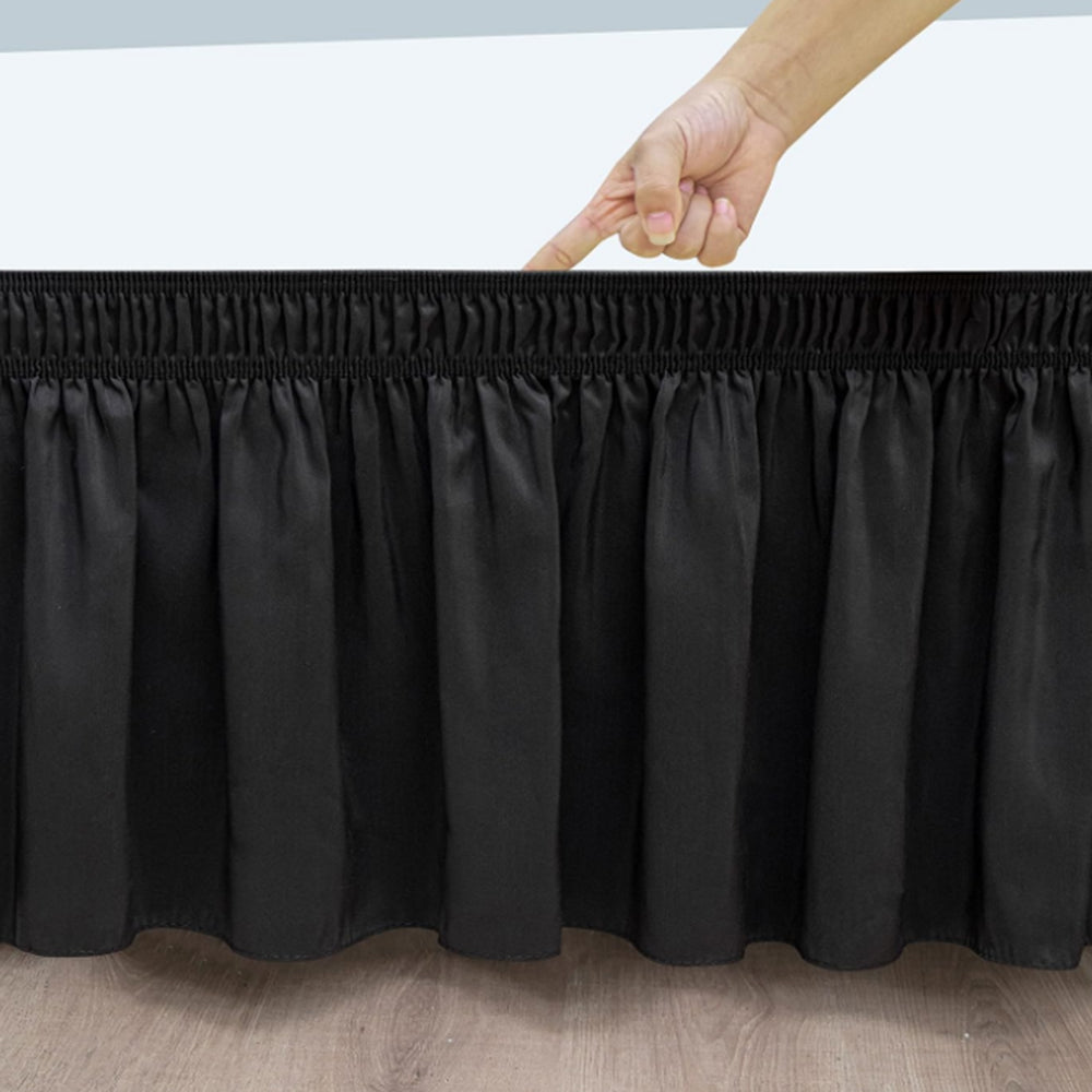 Wrap Around Bed Skirts Dust Ruffles Bed Skirt with Adjustable Elastic Belt Black