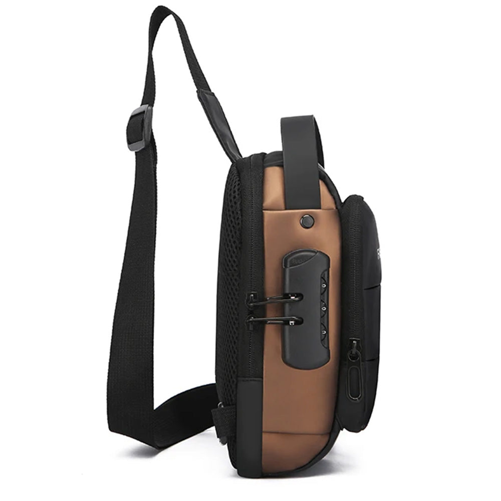 Anti-theft Crossbody Bag for Mern Password Sling Chest Pack with USB Port Black