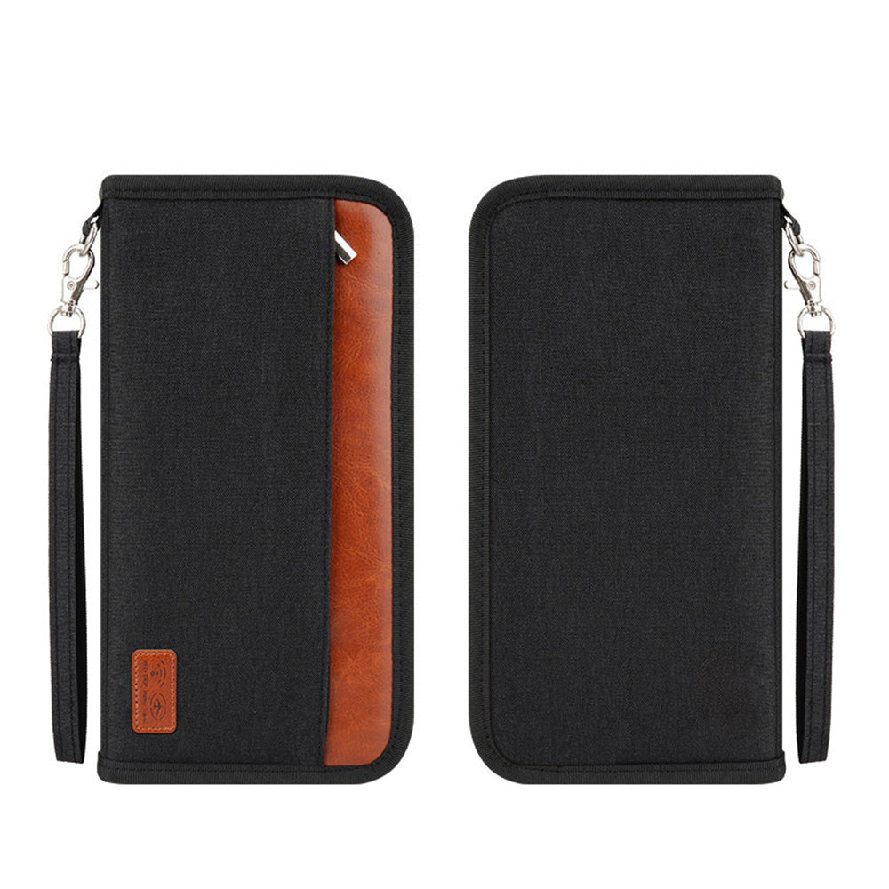 RFID Blocker Passport ID Card Holder Zipper Travel Wallet Black