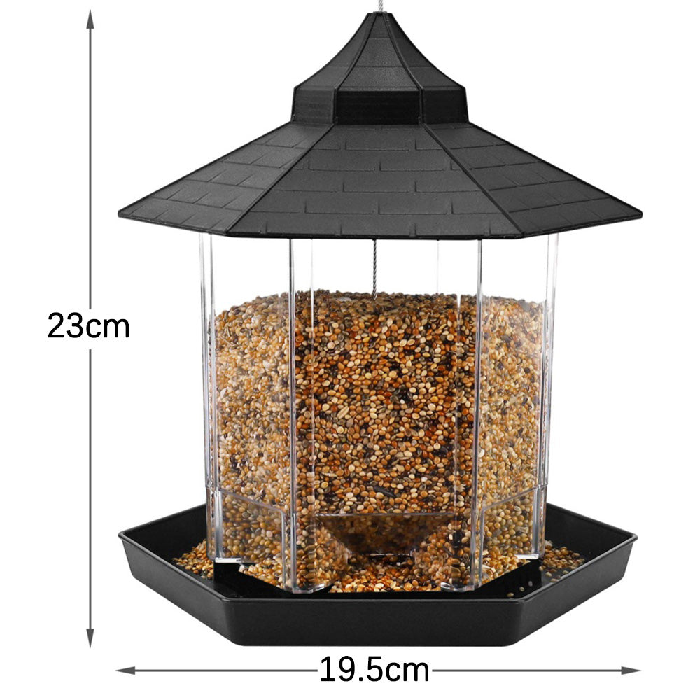 Outdoor Hanging Bird Feeder Gazebo Shape Seed Container Grey