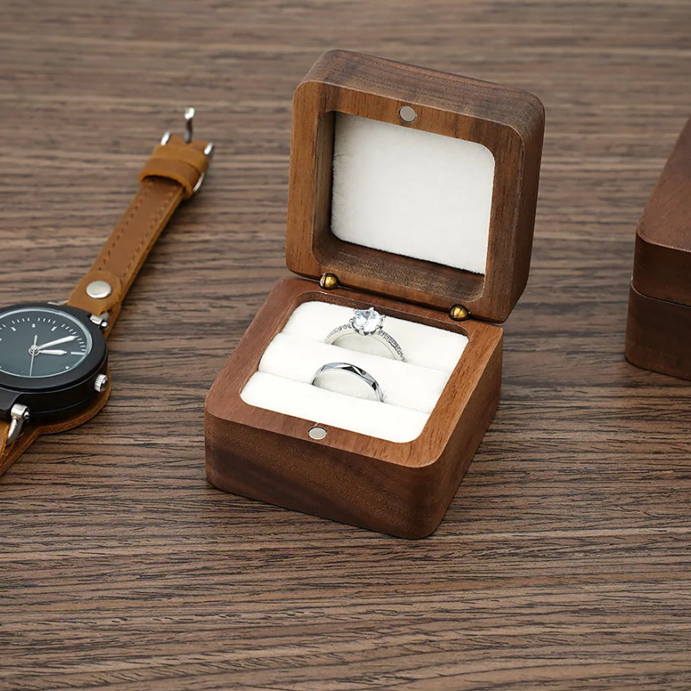 Wooden Ring Box Retro Jewelry Display Holder White