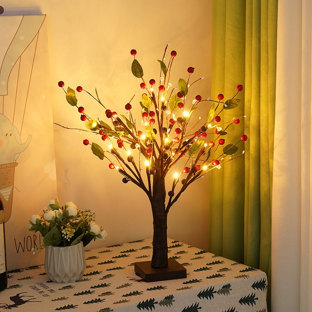 Tabletop Tree Light 24 LED Lighted Tree Decorated Lights Artificial Branch Tree Lamp for Outdoor and Indoor Christmas Decor Red