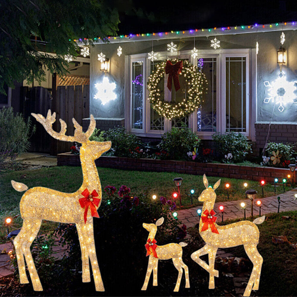 3Pcs Christmas Lighted Reindeer Decorations LED Standing Deer Decor