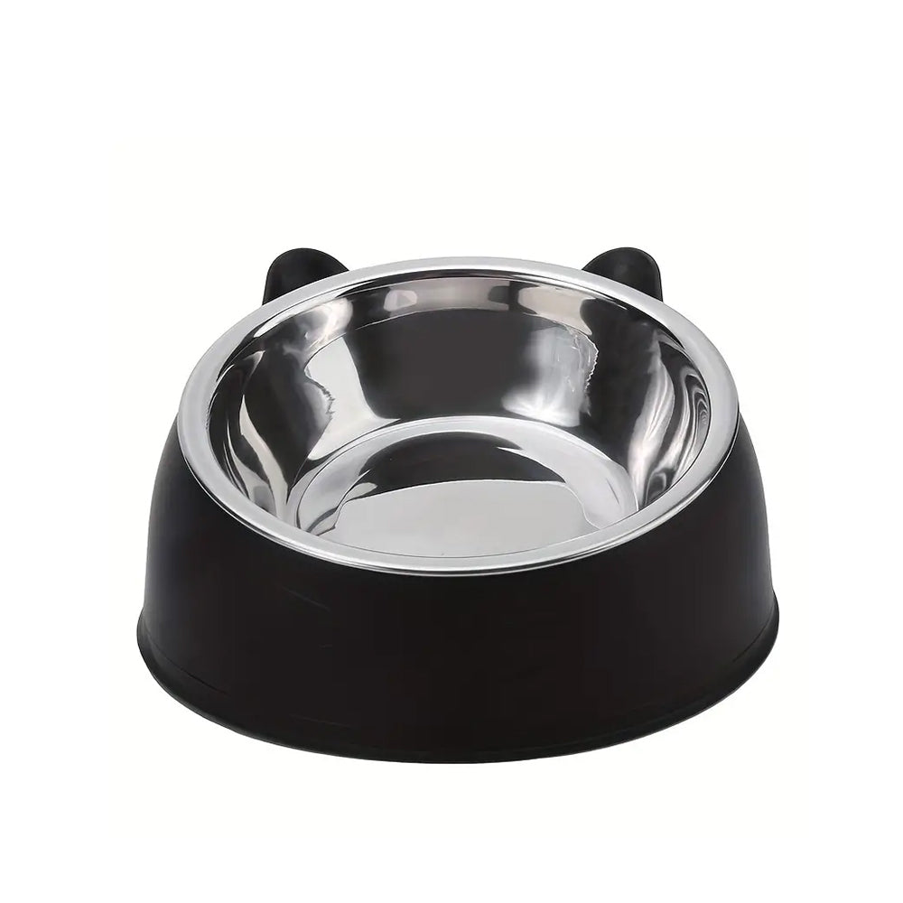 Tilted Dog Food Bowl Stainless Steel Cat Dog Feeder Black