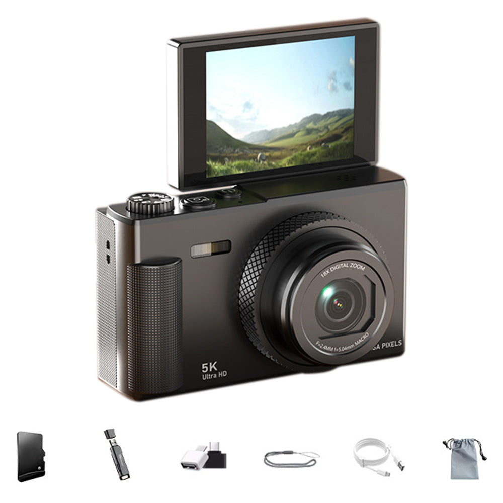 5K Digital Camera ¨C 18X Zoom Flip Screen Point-and-Shoot with 64GB Memory Card Black