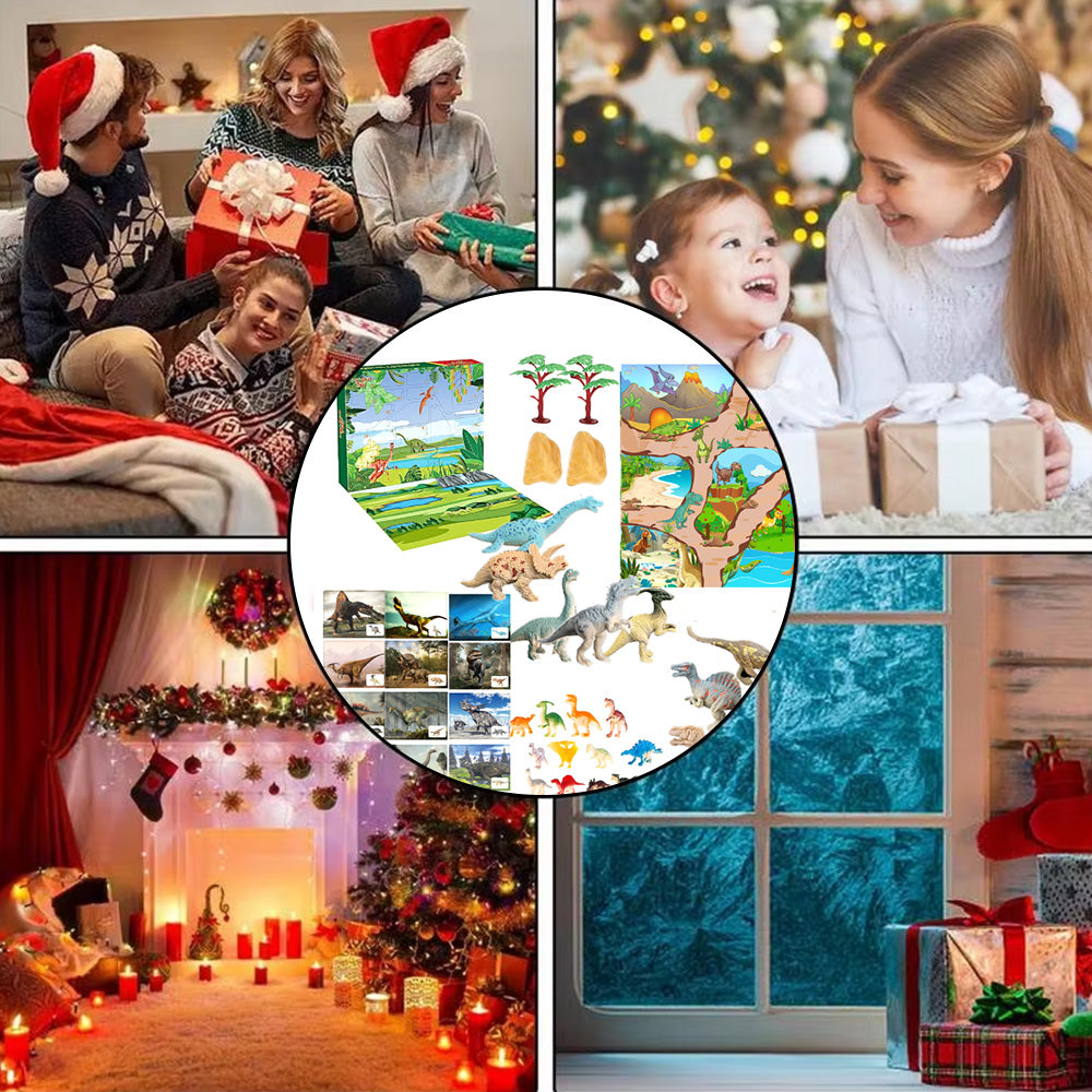 24 Days Dinosaur Advent Calendar Christmas Countdown Calendar with Colorful Dinosaur Toys