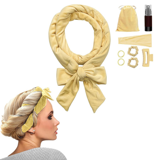 Heatless Curling Rod Headband Set Lazy No Heat Overnight Hair Curler Headband Ties for Women Girls Yellow