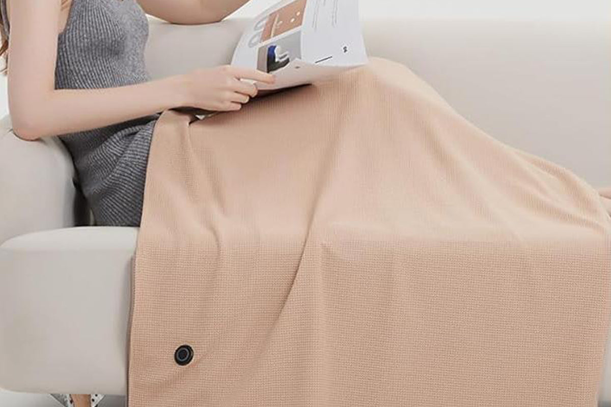 Portable Heated Shawl Wraps with Zipper 15s Fast Heating USB Heated Blanket for Women -Khaki