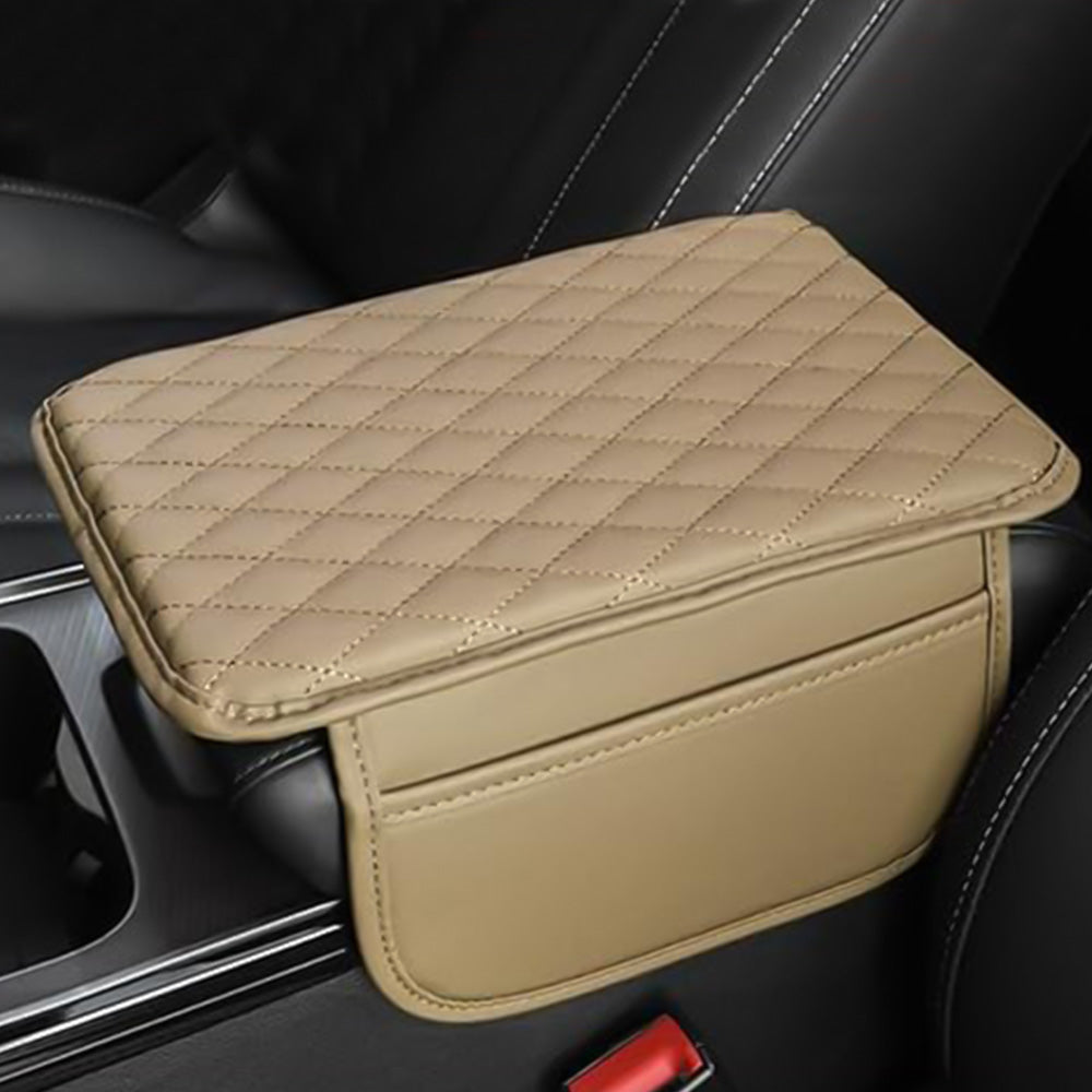 PU Leather Car Center Console Cover with 2 Storage Pocket Car Arm Rest Cover Car Interior Accessories Beige