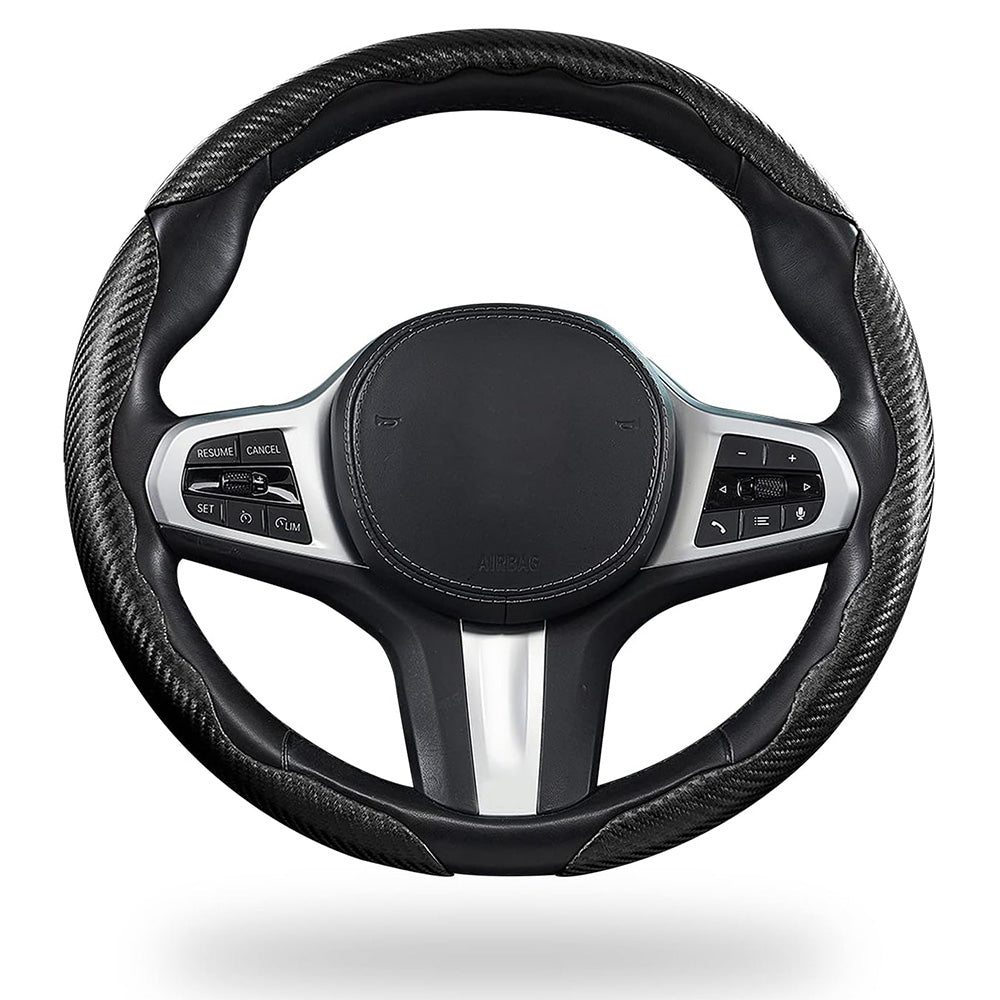 3 Piece Carbon Fiber Steering Wheel Cover Non-Slip Grip Protector