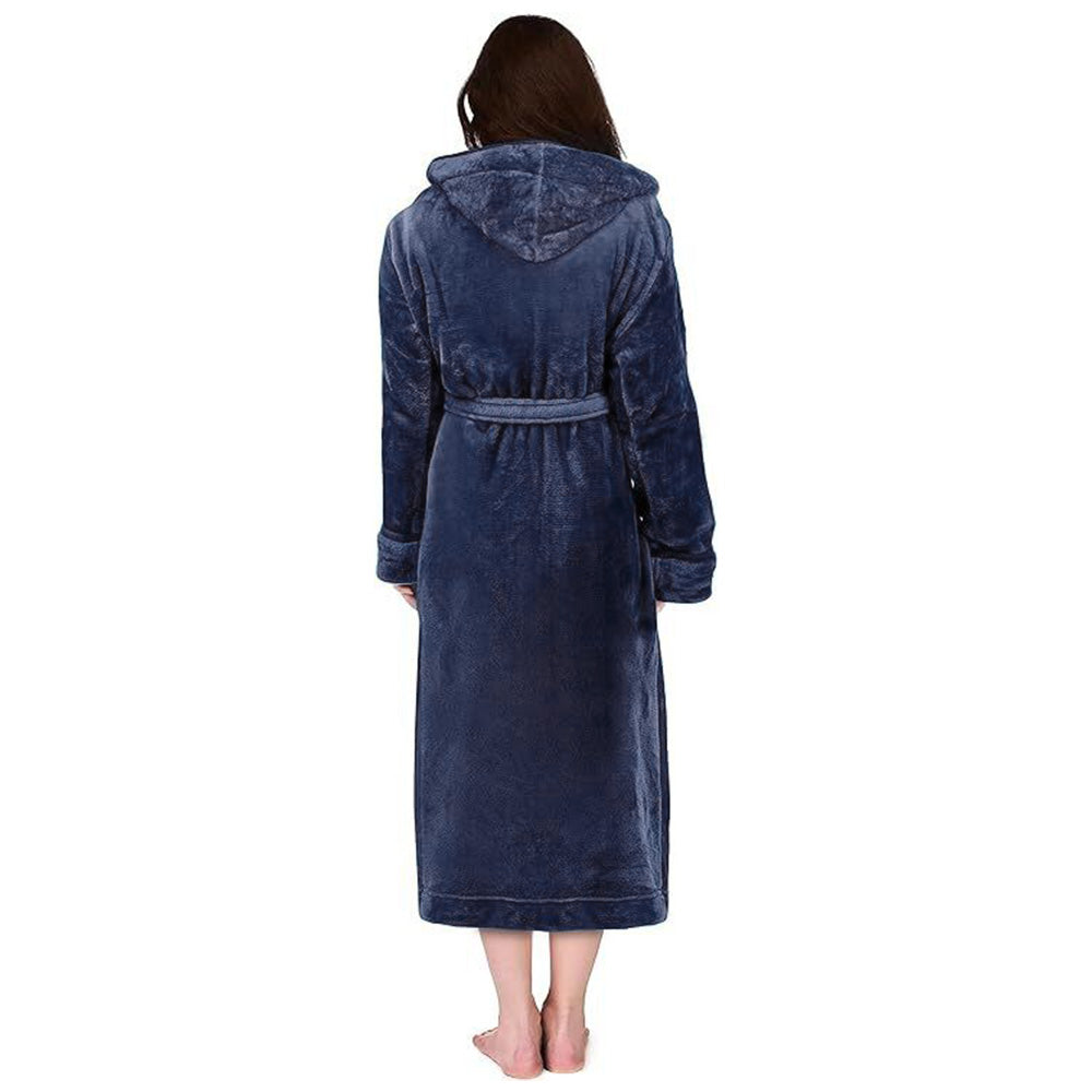 Warm Hooded Bathrobe Long Cozy Spa Hoodie Robes for Ladies  Navy