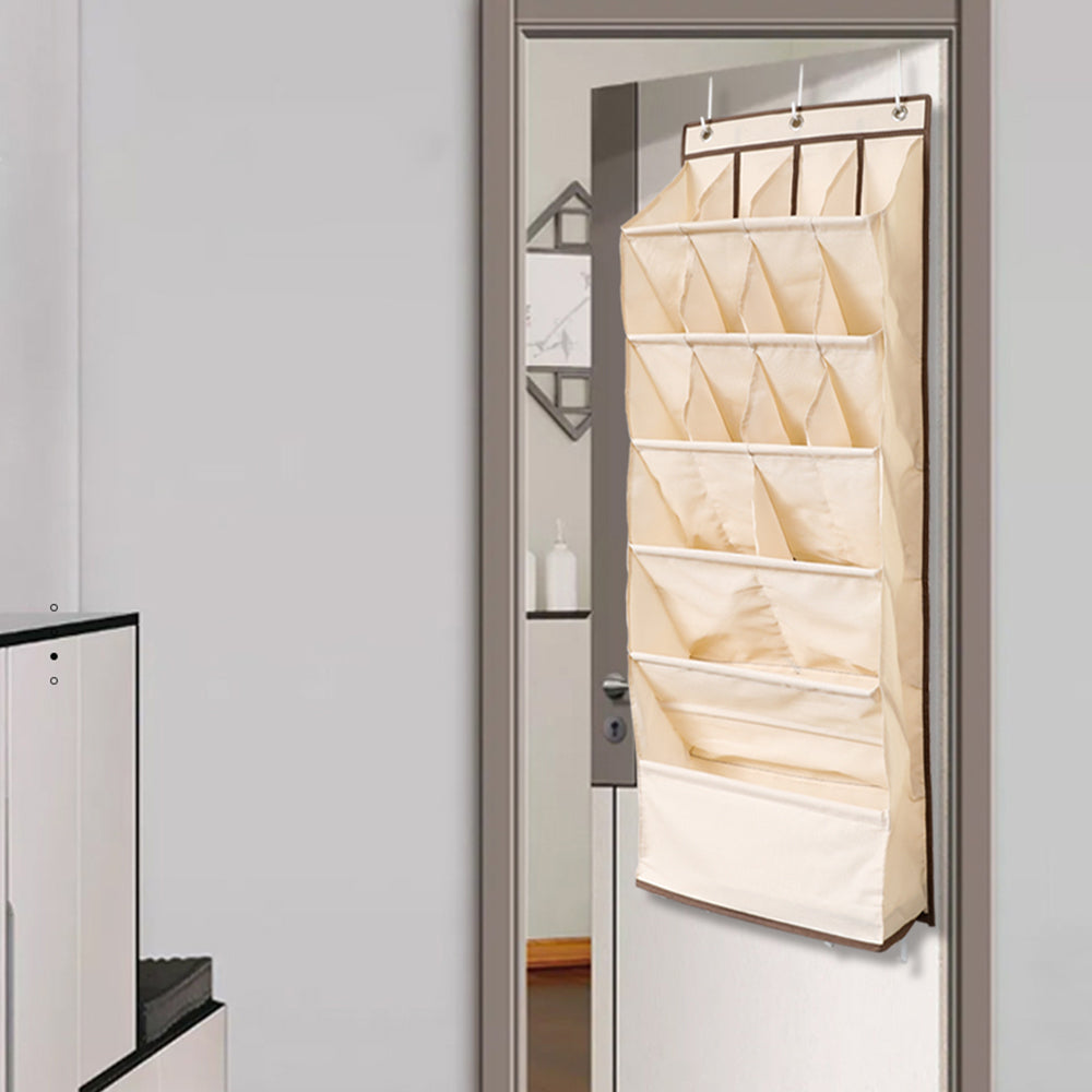 16-Grid Hanging Shoe Rack Over The Door Shoe Organizer Beige