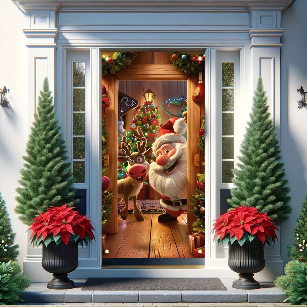 180x90cm Christmas Door Background Cloth Party Decor Hanging Door Curtain Cover Style 1