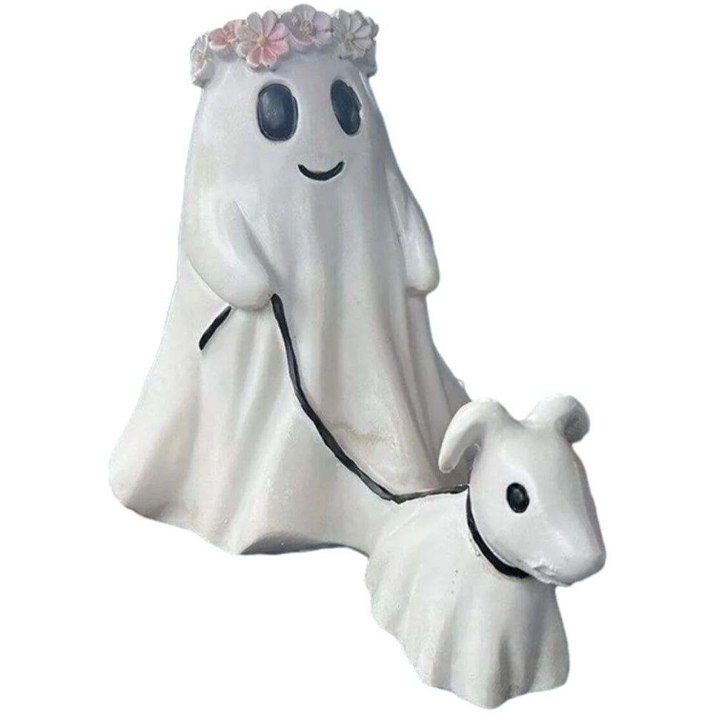2Pcs Halloween Ghost Walking Dog Statue Ghost Ornament Decor for Yard Garden Corridor