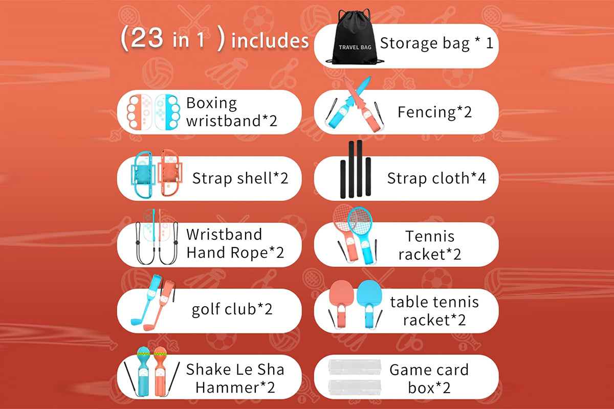 23 in 1 Sports Game Accessories for Nintendo Switch 2 Family Accessories Kit