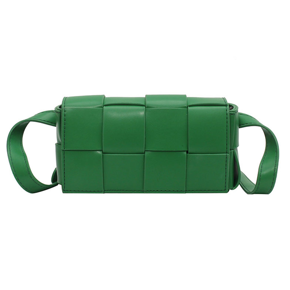 PU Leather Woven Style Crossbody Bag Small Shoulder Fanny Pack for Women Green