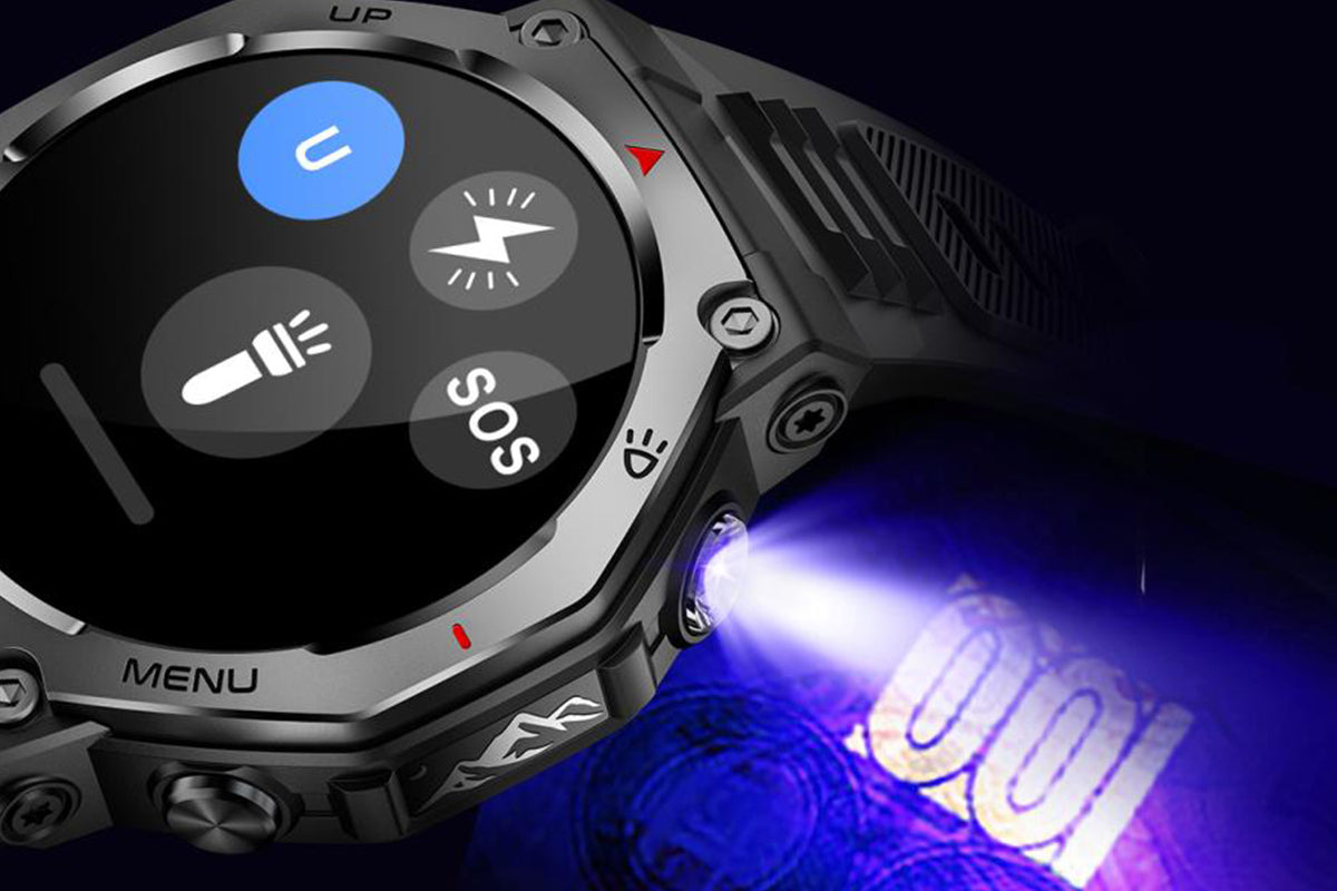 Smart Watch with Flashlight Fitness Tracker with Bluetooth Calls 100+Sports Modes -Black