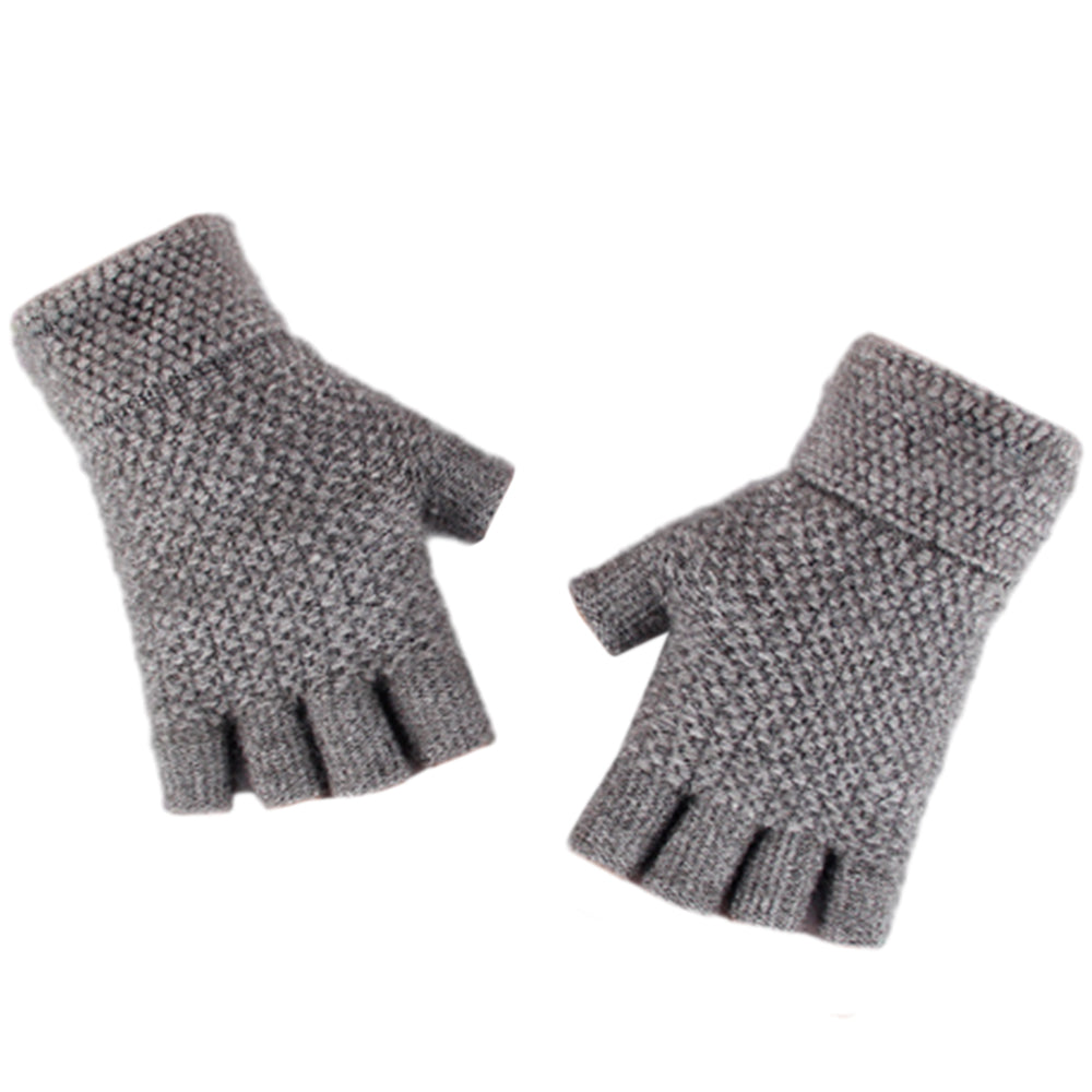Winter Warm Fingerless Gloves Thermal Half Finger Knitted Mittens Light Grey