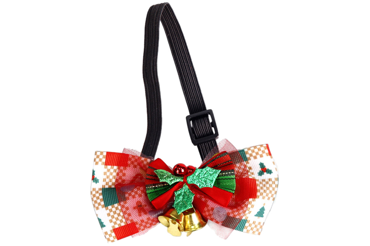 Christmas Pet Bow Tie With Bell and Bow Dog Bow Tie Cat Kitten Plaid Collar-Style 2