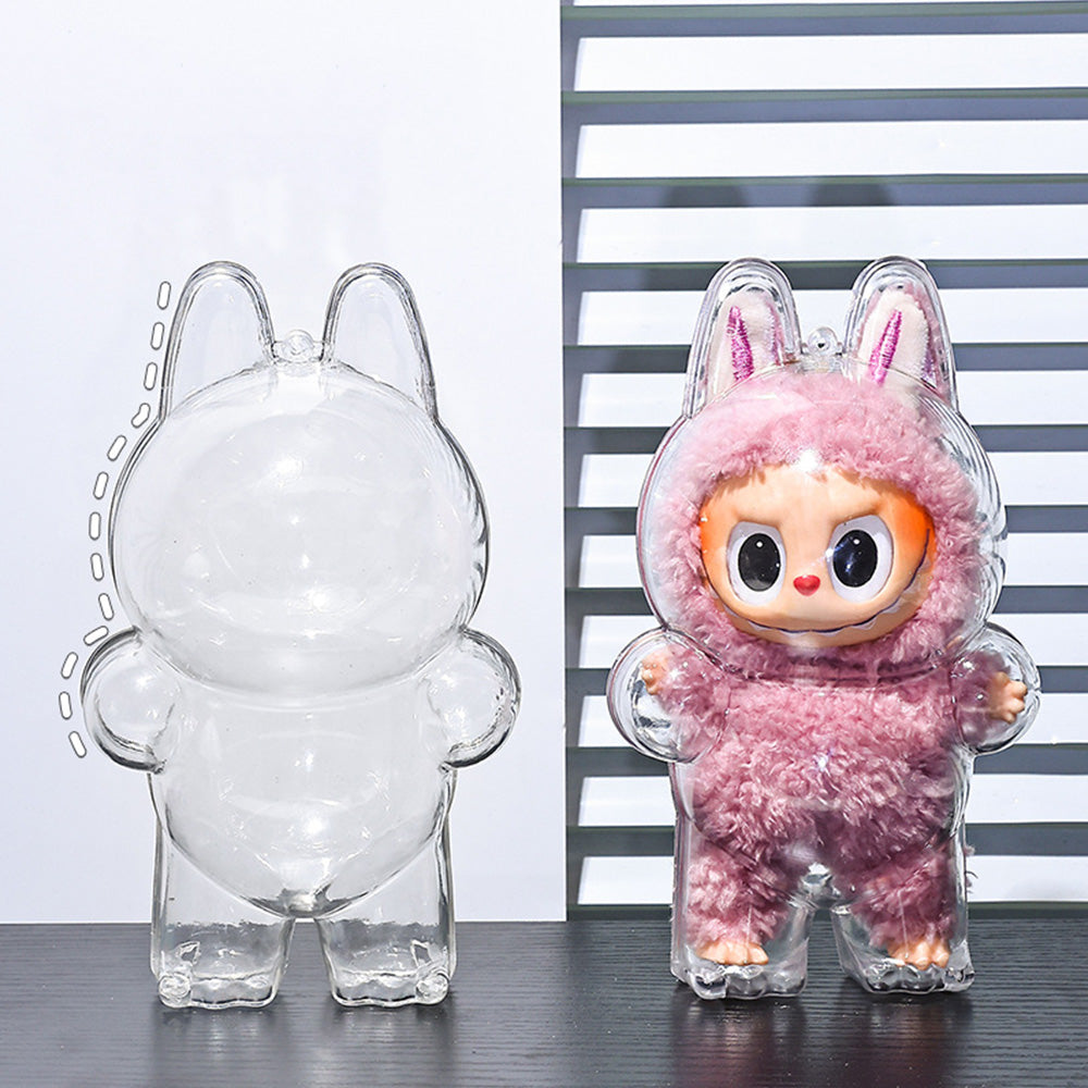 Clear Protective Case for Labubu Figure Dustproof Storage Box with Top Strap Hole for LABUBU Gen 1 Standing Figure