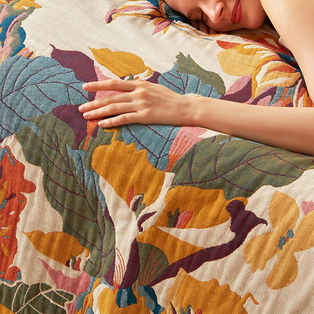 Boho Throw Blanket Soft Cotton Blanket with Double-Sided Printing and Vibrant Eclectic Patterns