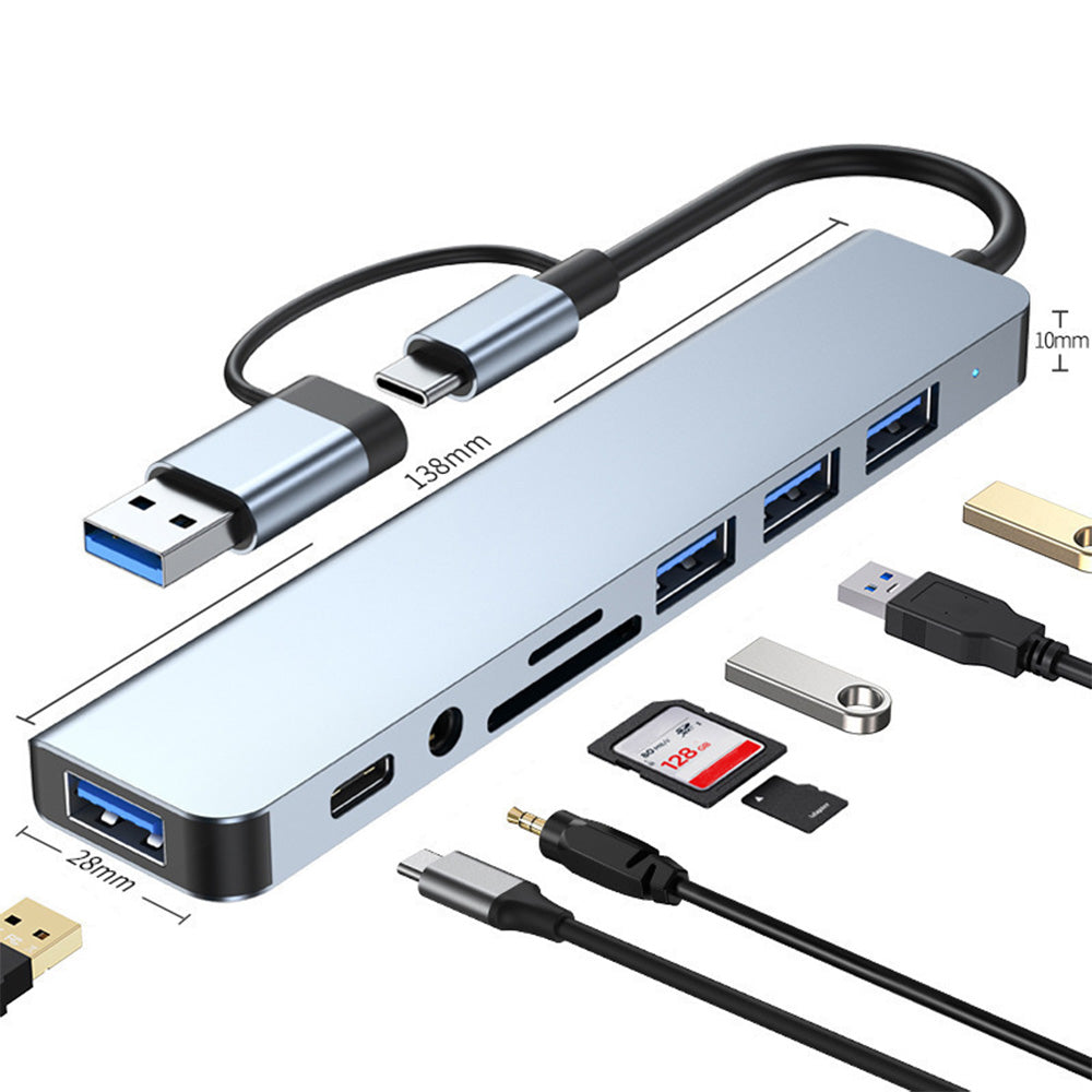 8-in-1USB-C HUB Multiport Adapter SD/TF Card Reader for Laptop Desktop