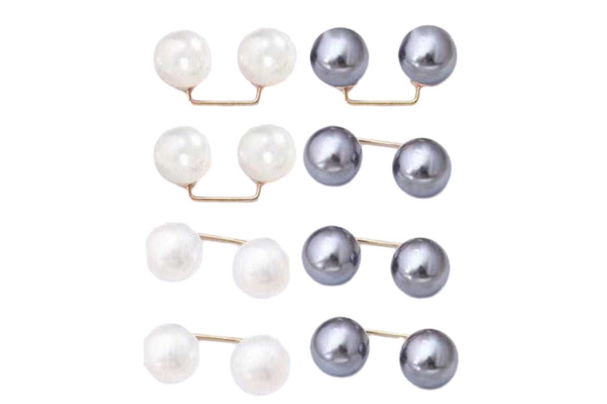 8Pcs Brooches Anti-Reveal Neckline Double Headed Artificial Pearl Curved Pin-ST4