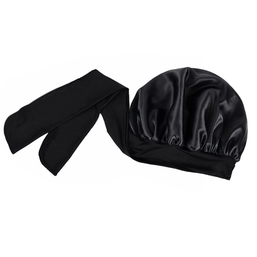 Polyester Bonnet for Sleeping Women Night Cap with Tie Band Black