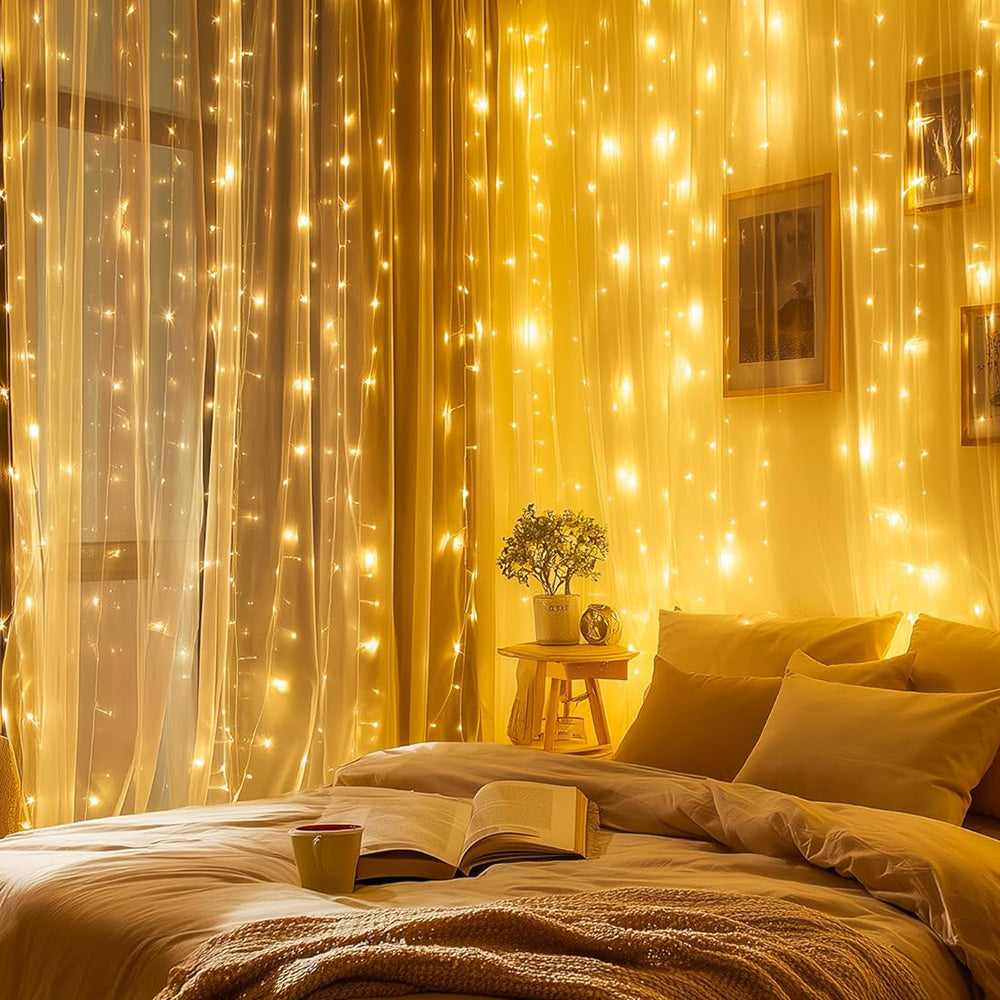 Solar Fairy Curtain Lights ¨C Christmas Hanging String Lights for Window Backdrop Warm White