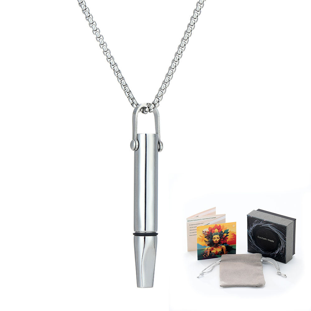 Mindfulness Breathing Necklace Stress Relief Pendant Stainless Steel Anxiety Breathe Necklace Silver