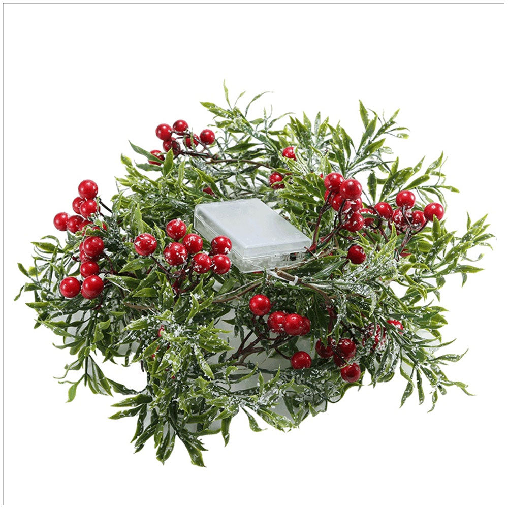 2Pcs Christmas Mistletoe Rattan String Light Artificial Flower Garland Xmas Holiday Decor Red