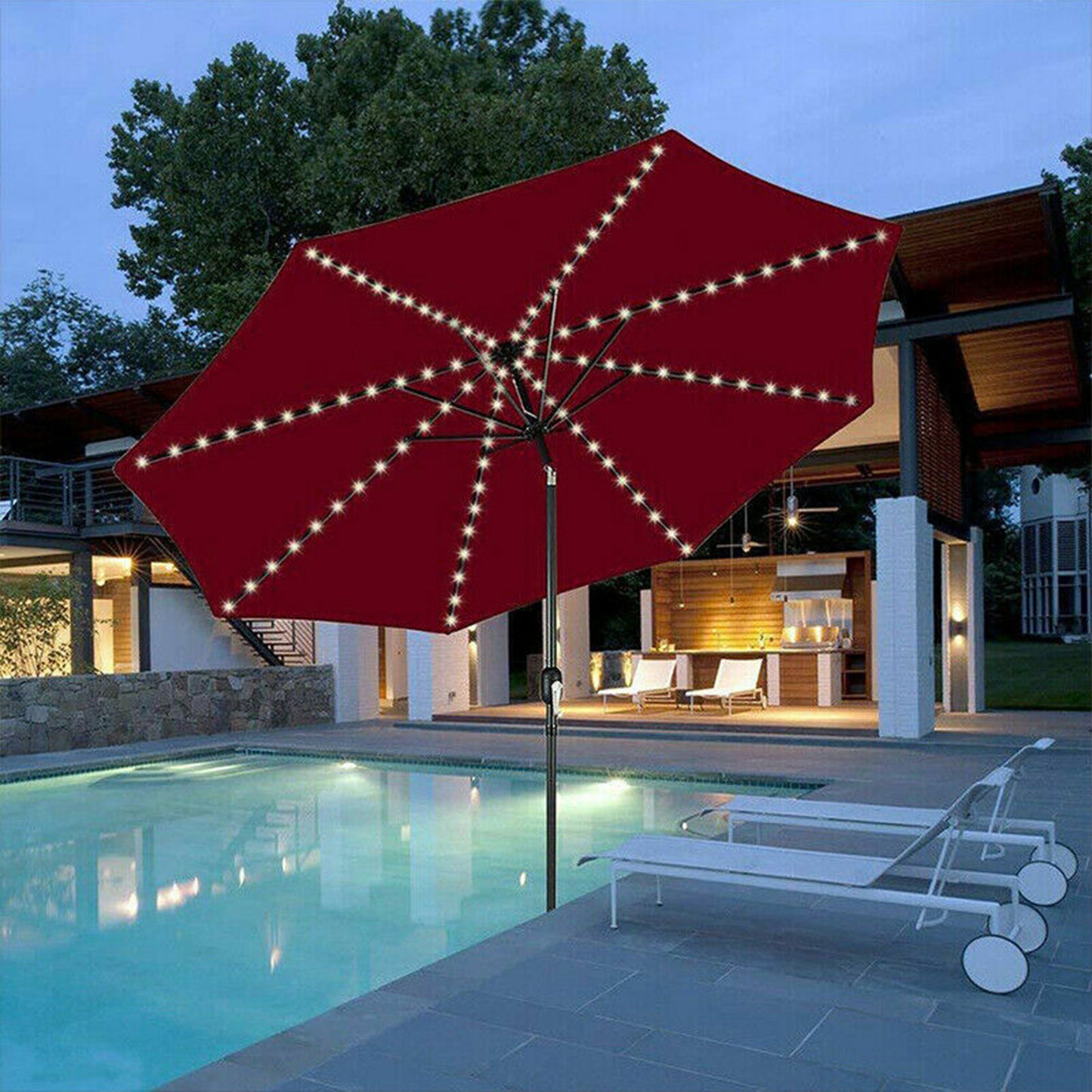 104 LED Solar Patio Umbrella String Lights -White
