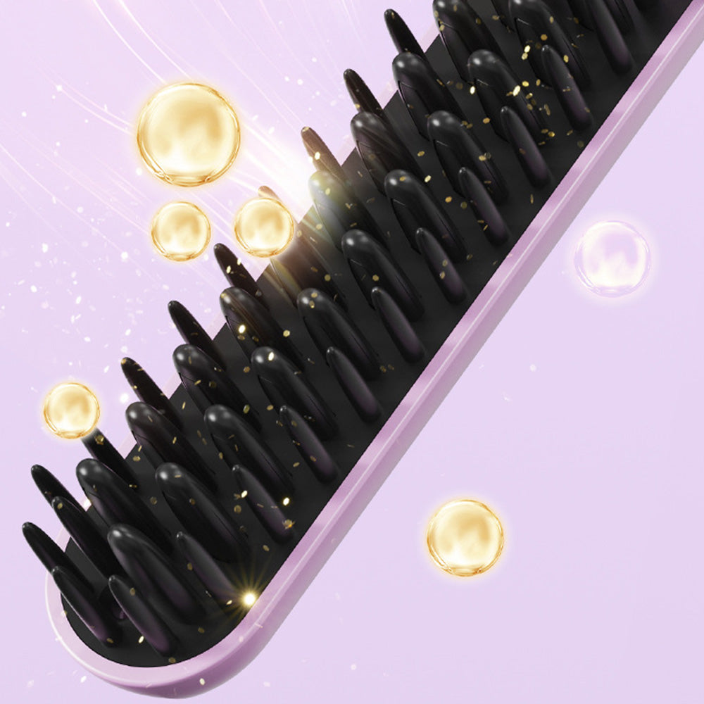 Cordless Rechargeable Hair Straightener Brush Mini Fast Heating Comb For Travel