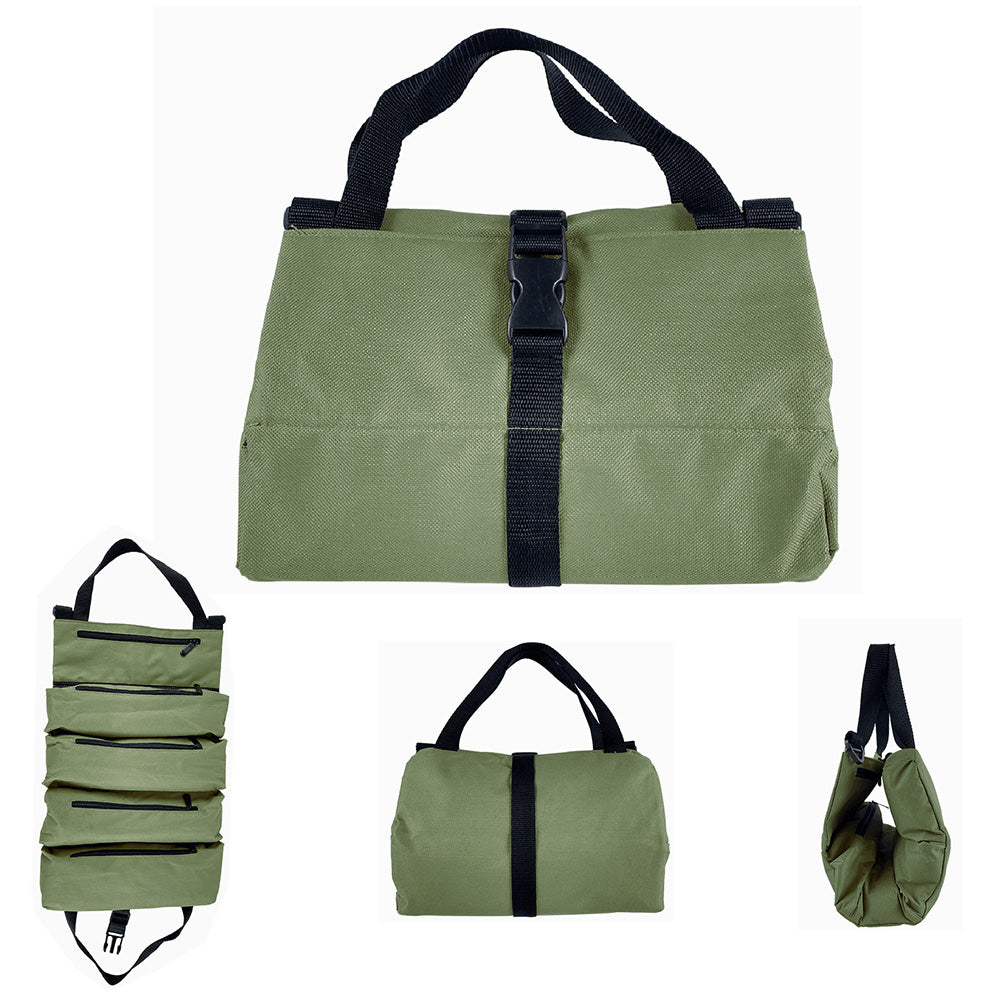 Roll Up Tool Bag Water Resistant Tool Organizer Zipper Pouch for Electricians Repairman Green