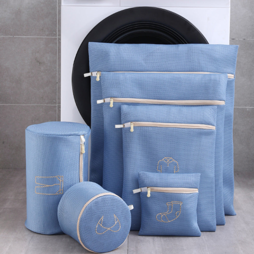 6Pcs Set Mesh Washing Bags Laundry Bags Clothes Wash Bags Blue