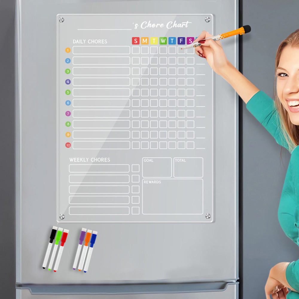 Clear Acrylic Chore Chart Board Kit for Kids Dry Erase Checklist Family Reward Responsibility Chart
