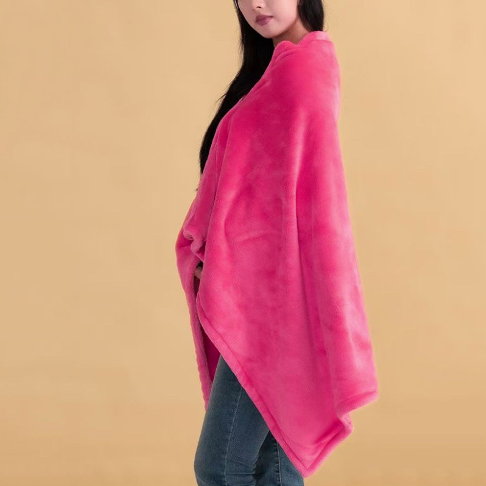 Portable Heated Blanket USB Charging Plush Warm Shawl Wearable for Home Office -Pink
