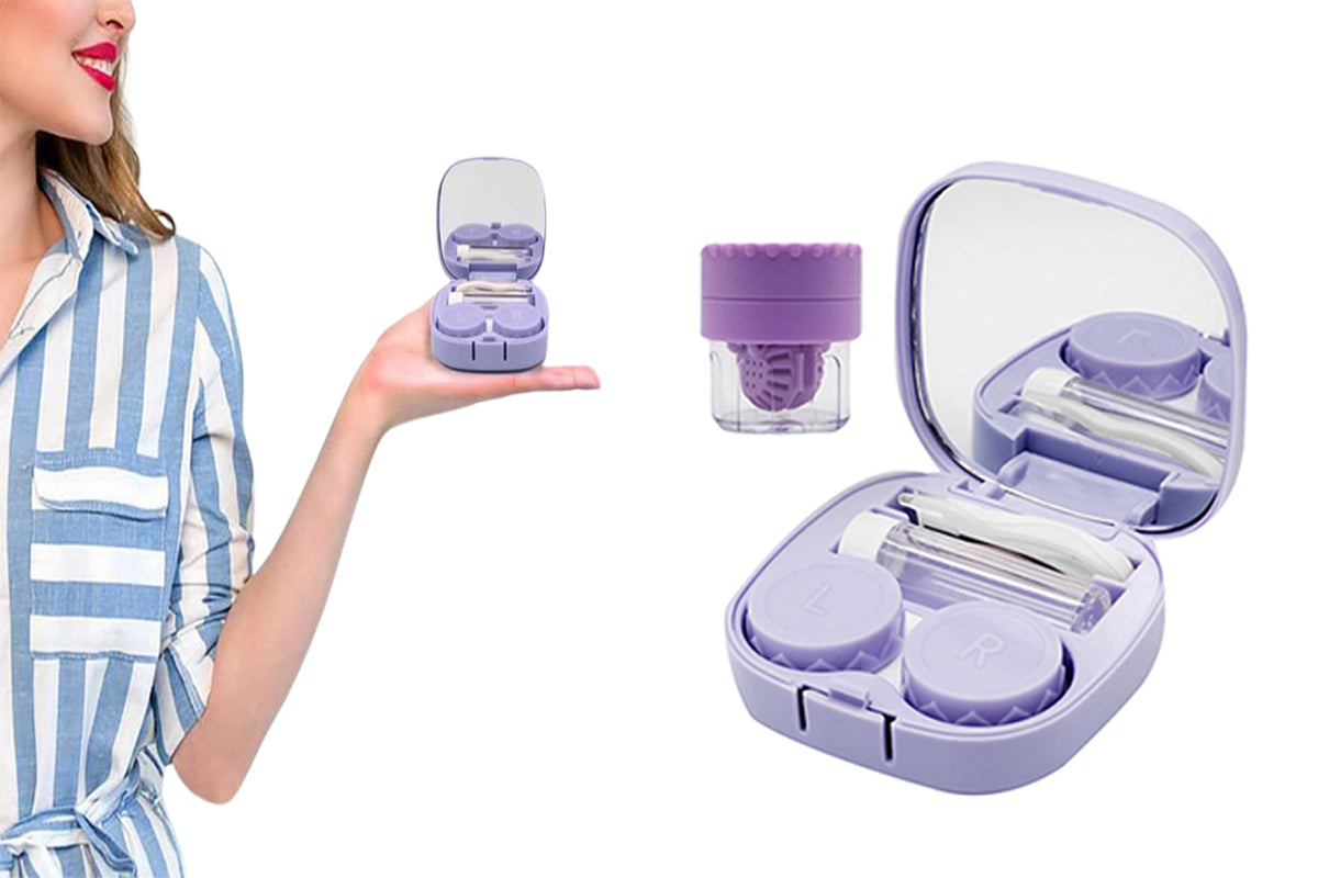 Travel Contact Lens Case Kit Contact Lens Storage Box With Mirror-Purple