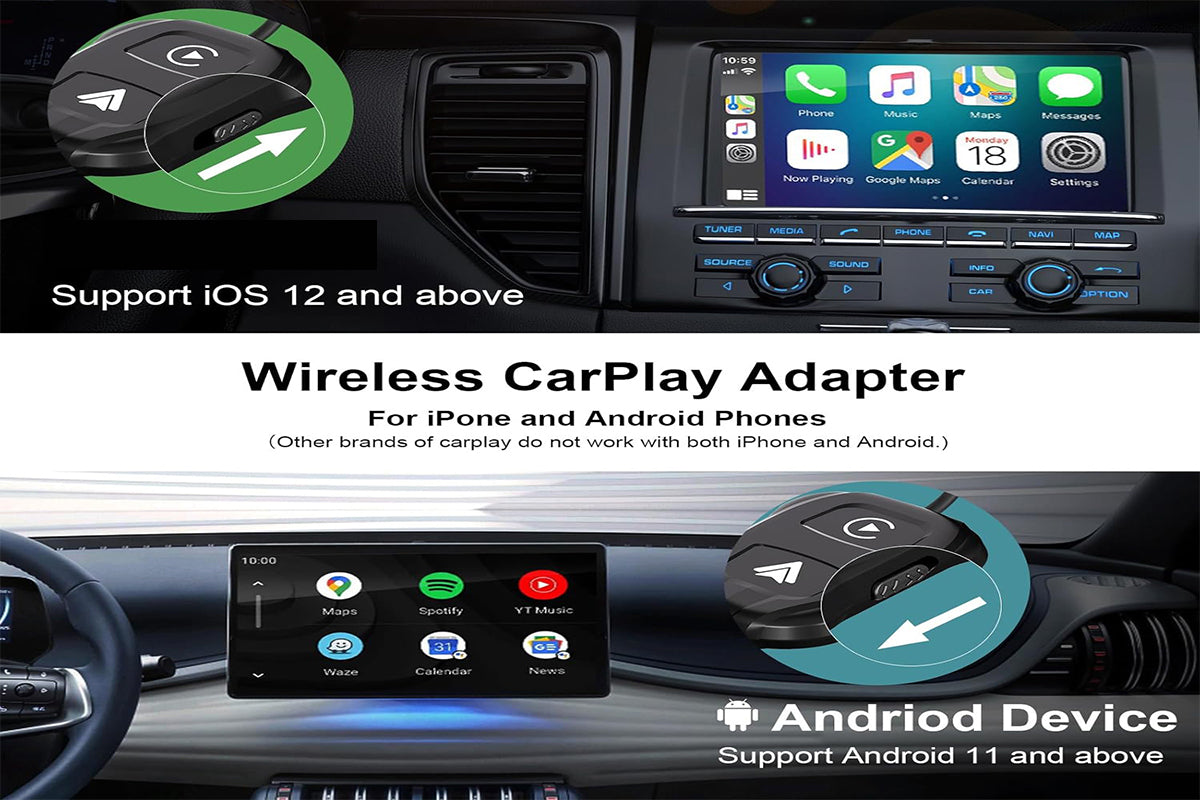 2 in1 Wireless Carplay Adapter USB Type-C Bluetooth Dongle for iPhone Android Auto -Black