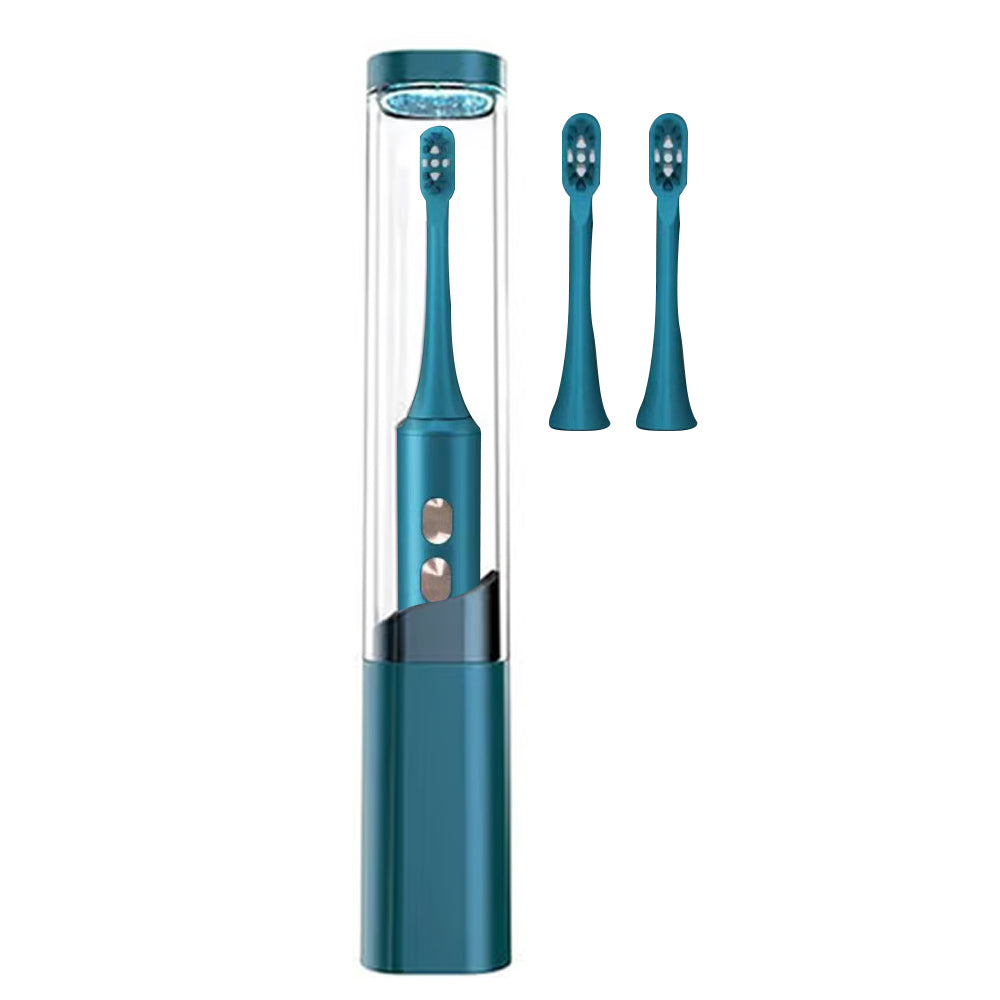 Travel Electric Toothbrush Self-Cleaning Vibration Toothbrush with 2Pcs Replacement Brush Head and Disinfection Storage Case Green