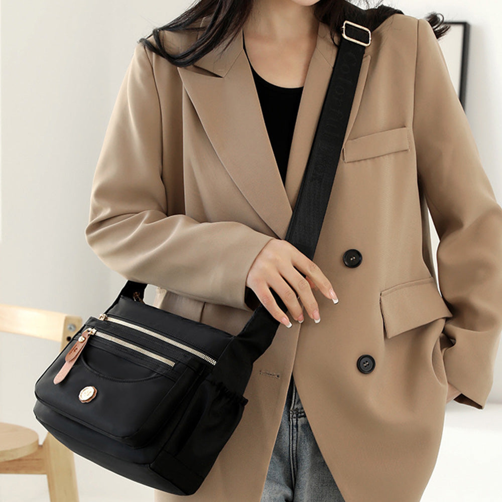 Multi-Pocket Crossbody Bag for Women Water Resistant Nylon Shoulder Messenger Bag Trendy Pocketbooks Black