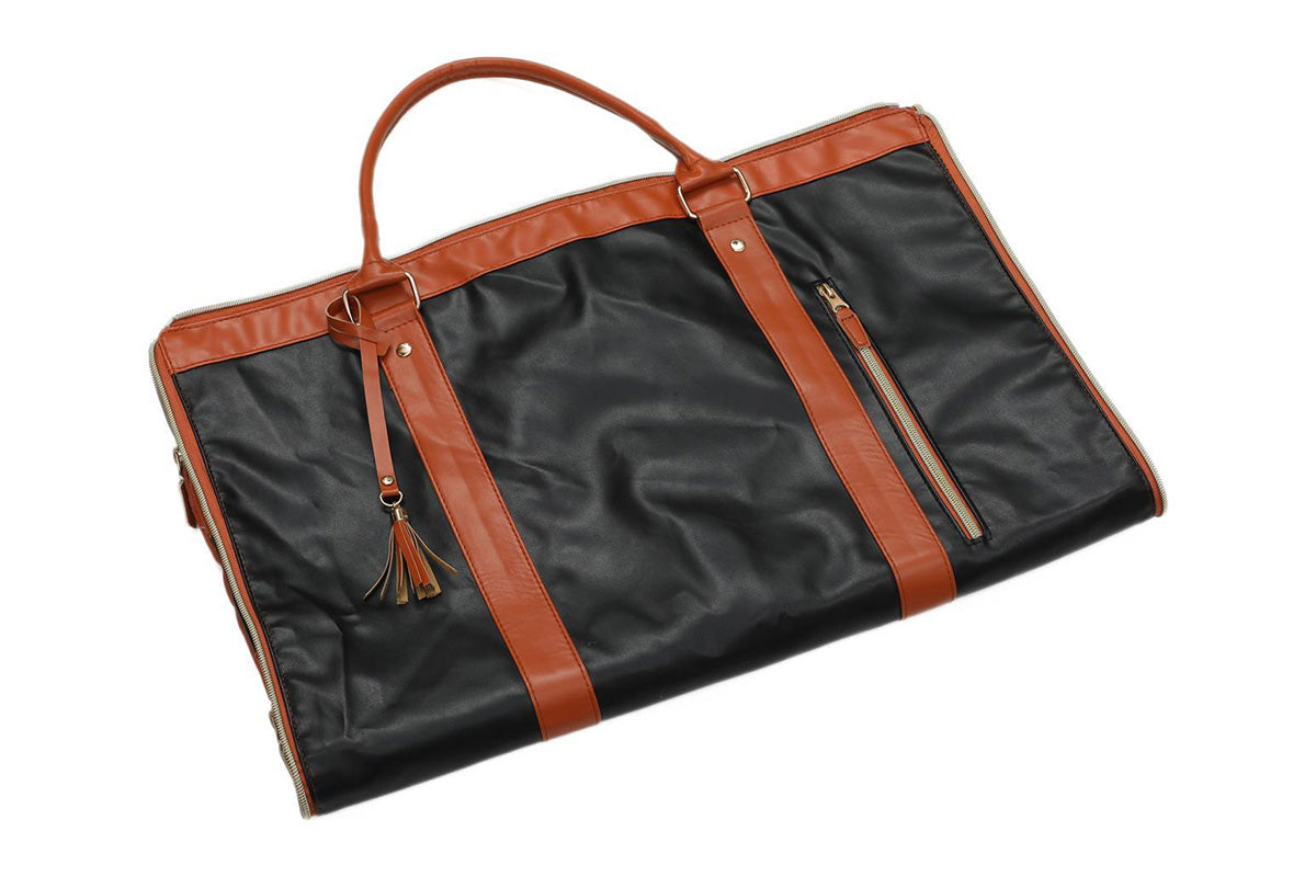 Water-Resistant Garment Duffle Bag Duffle Bag PU Leather Travel Bag -Black